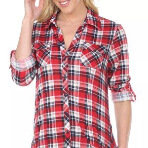 White Mark Plaid Roll Cuff Tunic Dress